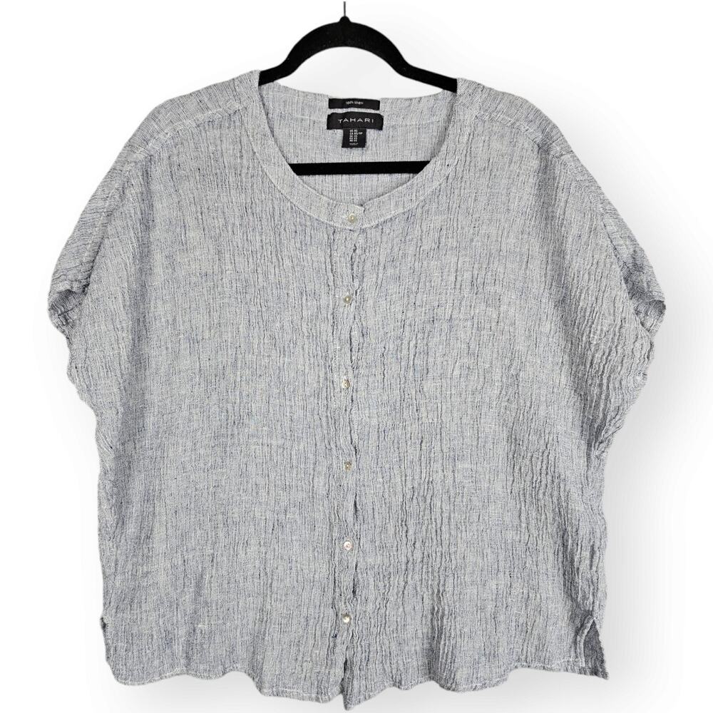 Tahari 100% Linen Top Size S Oversized Lagenlook Button Front Minimalist Flowy